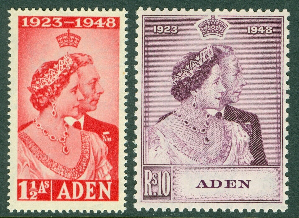 SG 30/31 Aden 1948 Silver wedding set. Fine unmounted mint CAT £40