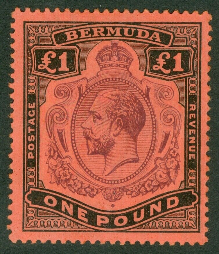 SG 55 Bermuda 1918. £1 purple & black/red. A fine very lightly mounted mint example CAT £275