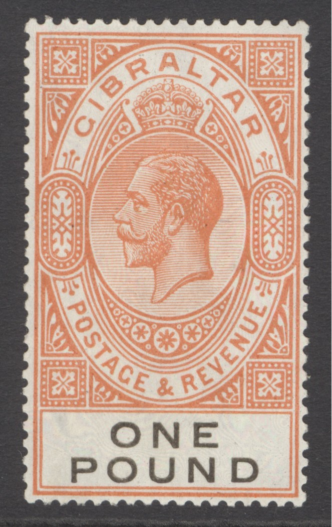 SG 107 Gibraltar 1925-32. £1 red-orange & black. A fine unmounted mint example CAT £190