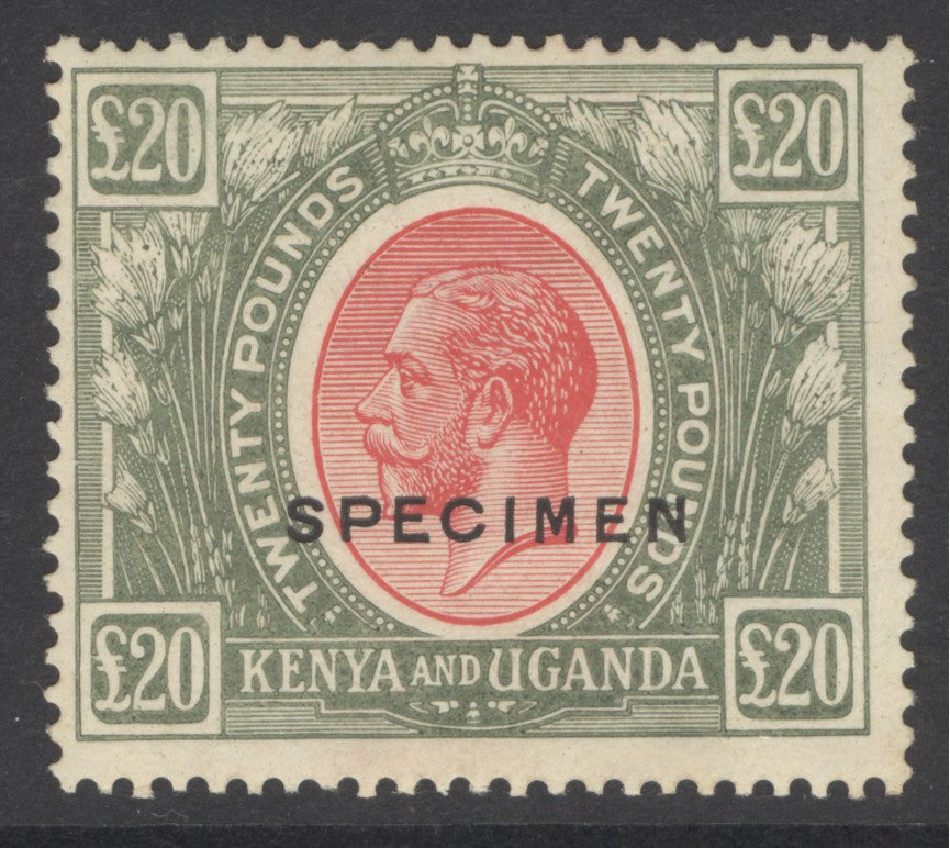 SG 101 KUT 1922-27. £20 red & green, overprinted specimen. Very lightly mounted mint. Usual overall gum toning CAT £2000
