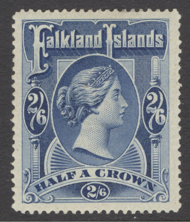 SG 41 Falklands 1898. 2/6 deep blue. A fine fresh mounted mint example. Good deep colour & well centred CAT £275