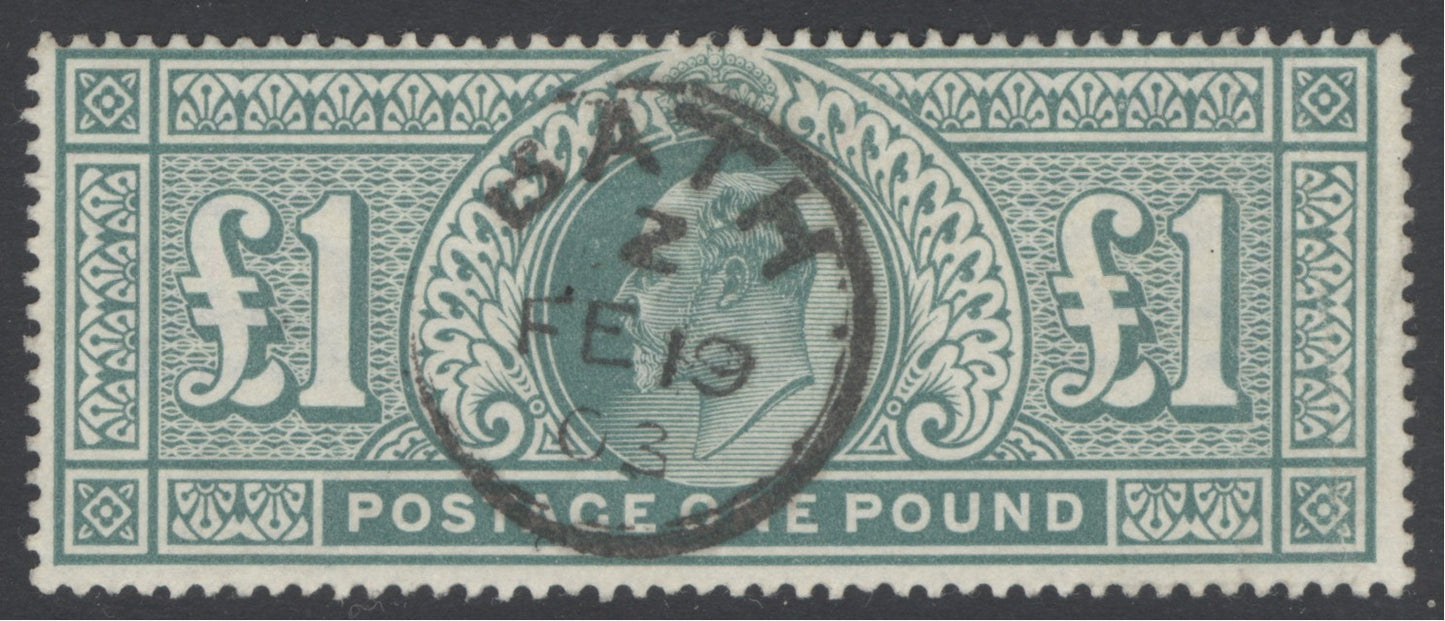 SG 266 £1 dull blue-green. Very fine used with a Bath, February 19th 1903 CDS