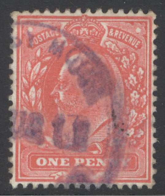 SG 275. 1911 Harrison perf 14, 1d aniline-pink. A fine used example outstanding shade, showing spectacular golden orange fluorescence under the lamp. CDS Aug 1911 CAT £250