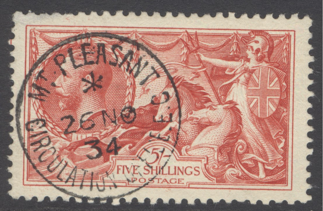SG 451 5/- bright rose. Very fine used with a crisply struck Mount-Pleasant circulation 26th Nov 1934. Fine deep colour & well centred