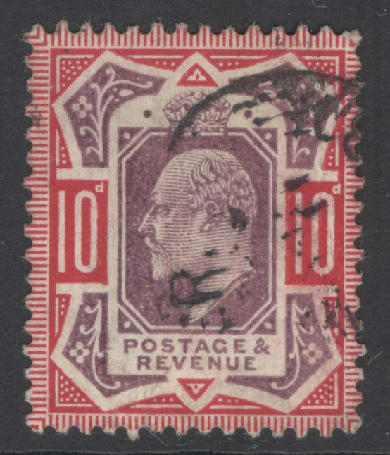 SG 255a 10d slate purple & carmine, variety no cross on crown. Very fine used CDS example CAT £275