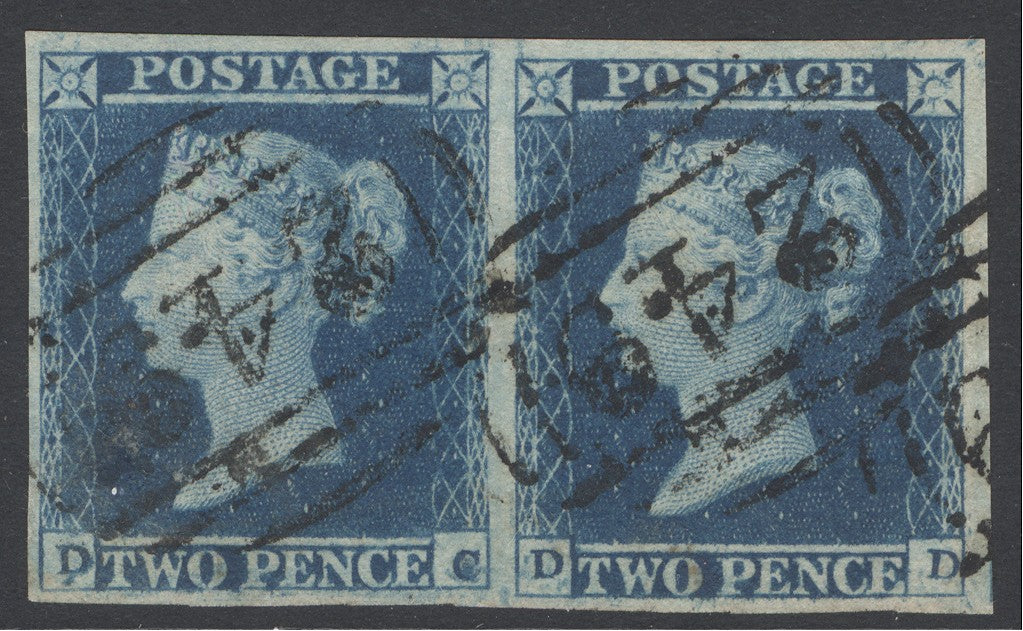 SG 15 2d deep blue plate 4 pair lettered DC-DD. Very fine used, full margins