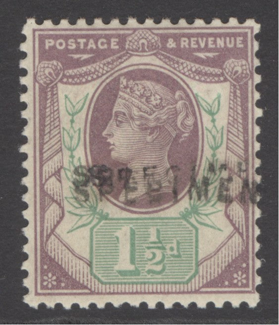 SG 198 1½d dull purple & pale green, overprinted specimen twice. Very lightly mounted mint