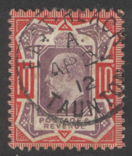 SG 256 10d dull purple & scarlet. Very fine used with an East Taunton, April 22nd 1912 CDS