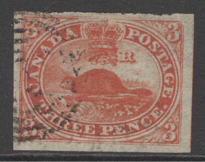 SG 7 Colony of Canada 1852-57. 3d scarlet-vermilion. Very fine used. Full fine/large margins CAT £275