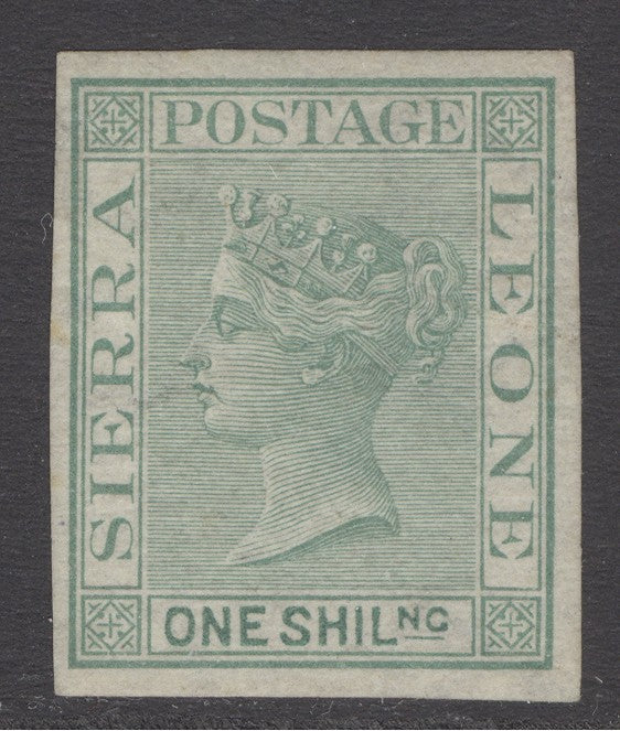 Sierra Leone 1872. 1/- green plate proof. A fine fresh example with 4 fine margins