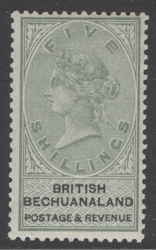 SG 18 Bechuanaland 1888. 5/- green & black. Very lightly mounted mint. Good colour & well centred CAT £150