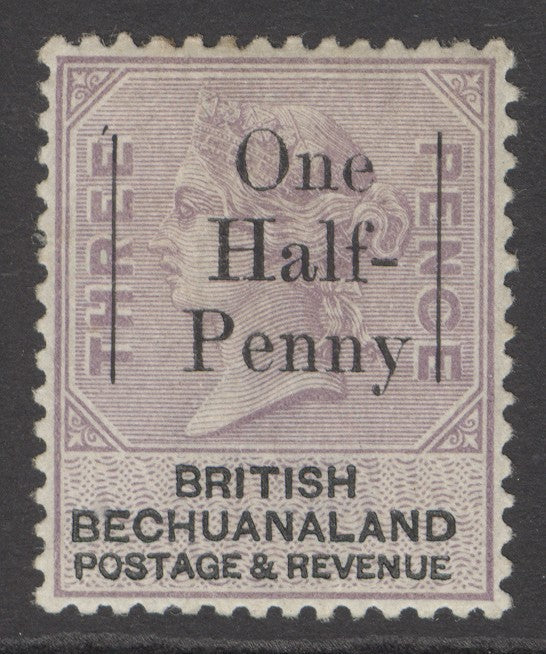 SG 29 Bechuanaland 1888. ½d on 3d pale reddish-lilac & black. A fresh mounted mint example CAT £275