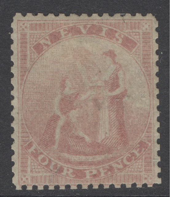 SG 2 Nevis 1862. 4d rose, perf 13. Lightly mounted mint, good colour & well centred CAT £180