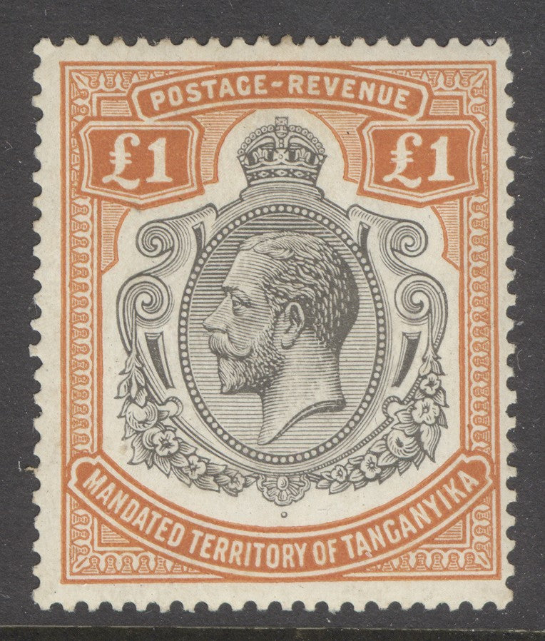 SG 107 Tanganyika 1927-31. £1 brown-orange. A fine fresh mounted mint example CAT £275