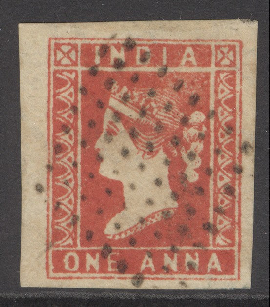 SG 11 India 1854. 1a deep red. Very fine used. 4 large/huge margins CAT £150