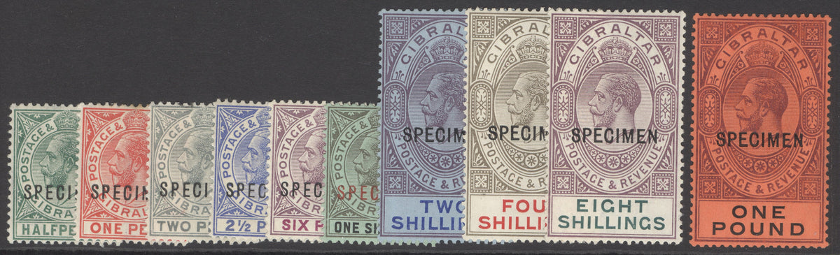 SG 76-85 Gibraltar 1912-24. ½d-£1 set of 10. Fine fresh very lightly mounted mint examples. Scarce in this quality CAT £550