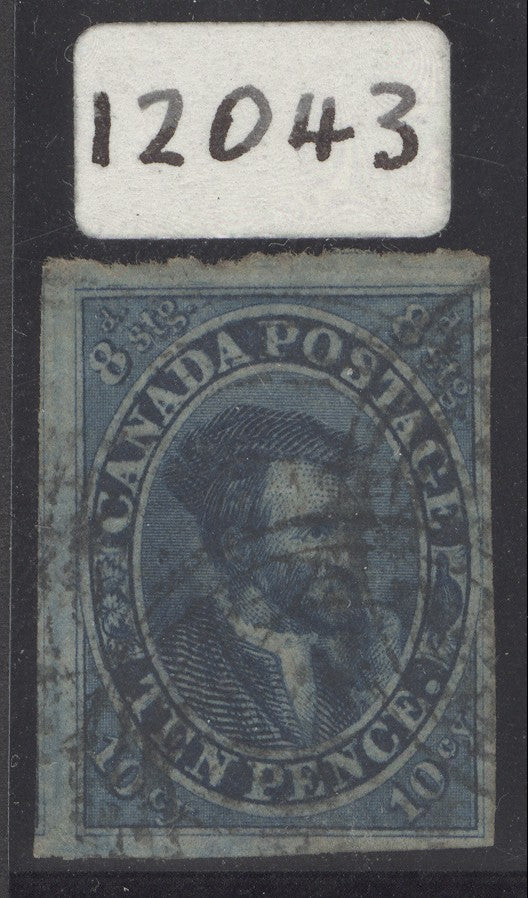 SG 15 Canada 1855. 10d blue on thin wove paper. Very fine used, full margins CAT £2000. David Brandon cert