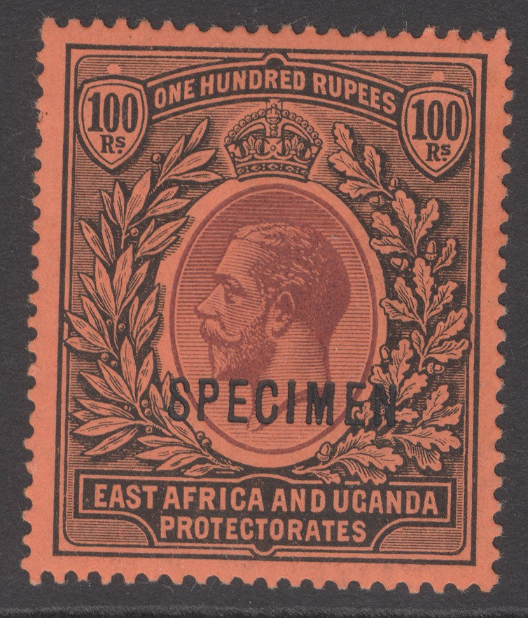 SG 62s KUT 1912-21.100r purple & black, overprinted specimen. A fresh mounted mint example. Good colours & well centred. Scarce CAT £750