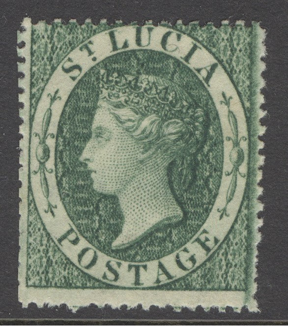SG 3 St Lucia 1860 (6d) green. A fine fresh lightly mounted mint example CAT £300