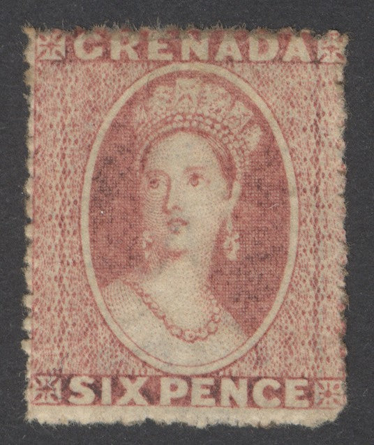 SG 6 Grenada 1863-71. 6d rose watermark small star, rough perf 14-16. Mounted mint CAT £650