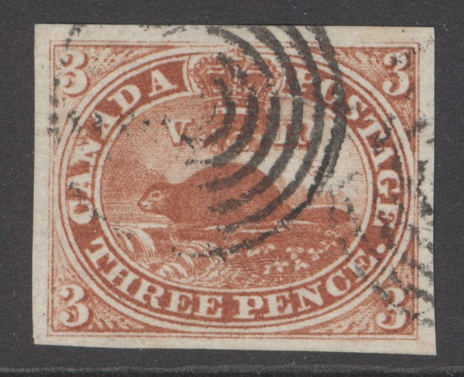 SG 18 Colony of Canada 1852-57. 3d red. Fine used. 4 fine margins CAT £450