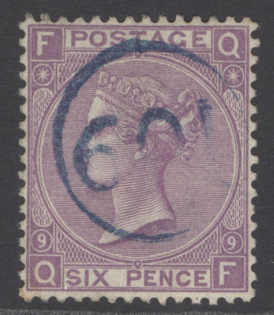 SG 109 6d mauve plate 9. Very fine used with a blue telegraphic CDS