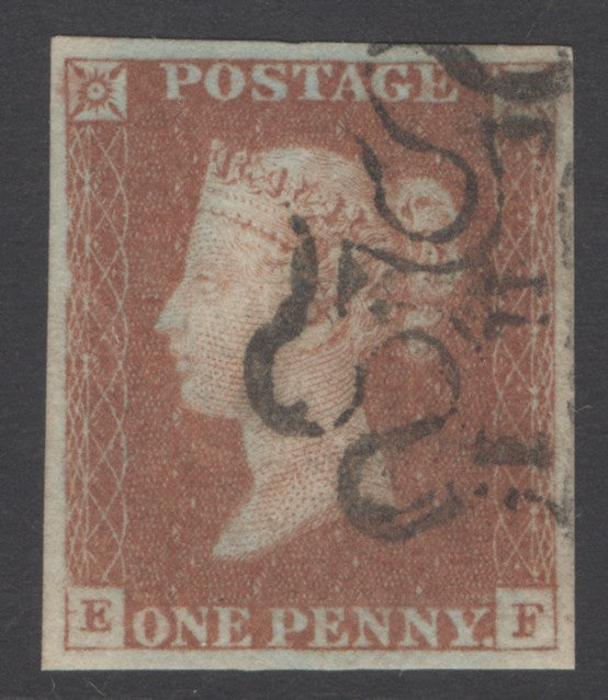 SG 8m 1d red-brown plate 32 lettered EF. Very fine used with a number ‘11’ in Maltese cross. 4 fine margins CAT £450