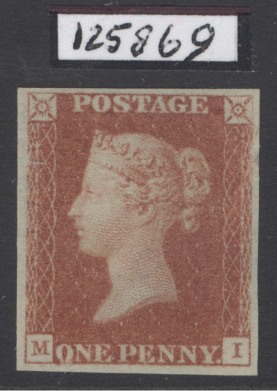 SG 7 1d red-brown plate 9 lettered MI. Very lightly mounted mint. 4 margins CAT £3500. RPS cert