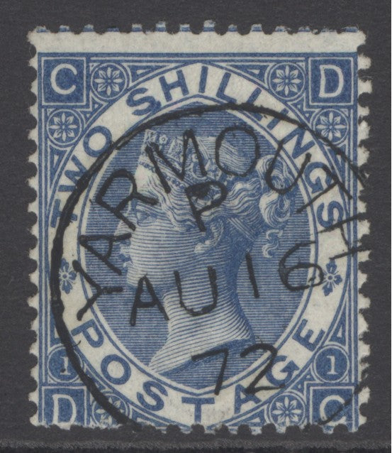 SG 119 2/- deep blue. Very fine used with a crisply struck Yarmouth, Aug 16th 1872 CDS