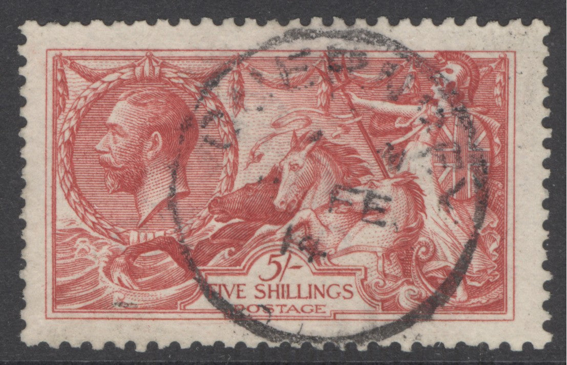 SG 401 5/- rose-carmine. Fine used with a Guernsey CDS. Well centred, good colour CAT £250