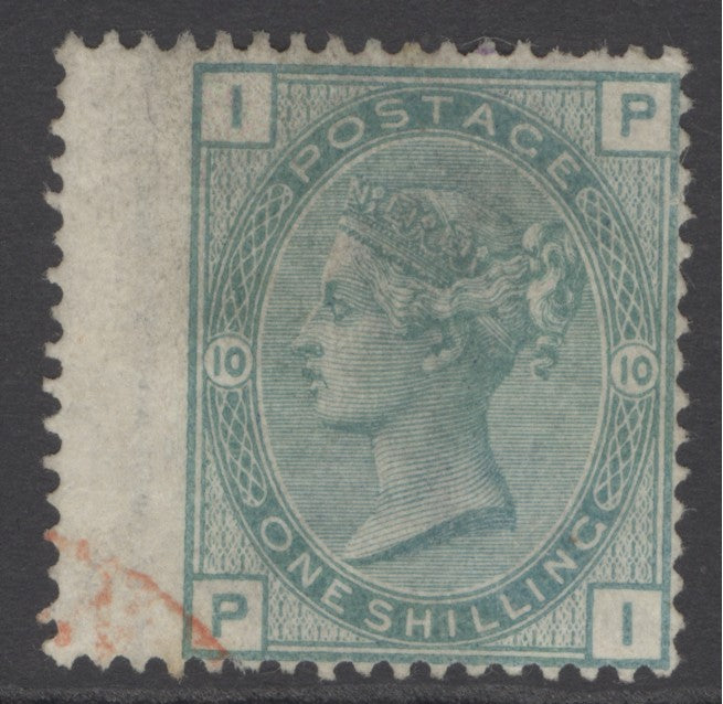SG 150 1/- green plate 10. Very fine used with a small part CDS in red