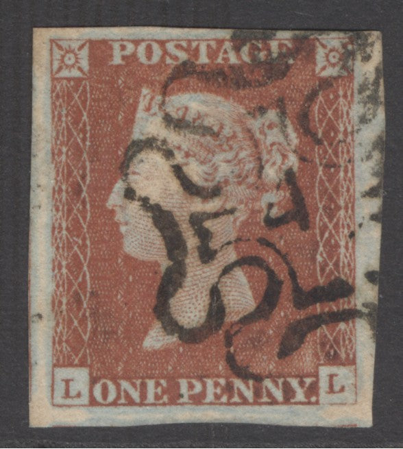 SG 8m 1d red-brown lettered LL. Very fine used with a number ‘4’ in Maltese cross. 4 large margins with Ivory head on reverse CAT £500