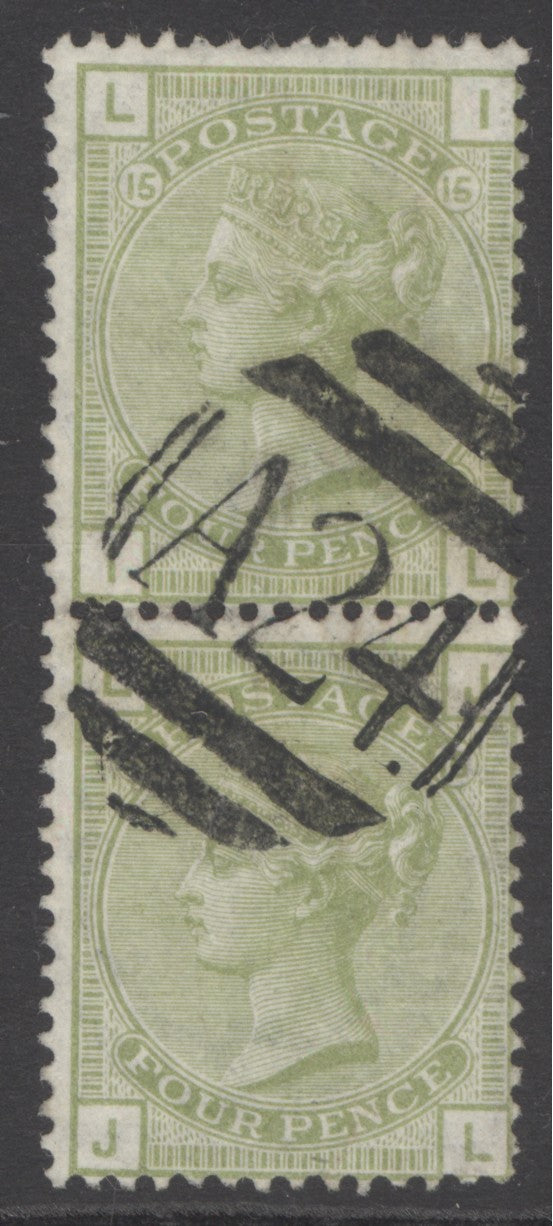SG 153 4d sage-green plate 15 pair. Very fine used with a single ‘A24’ numeral CAT £600