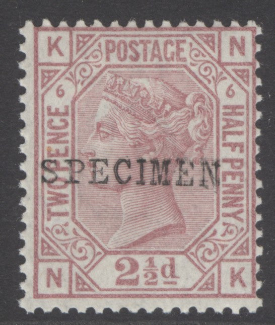 SG 141 2½d rosy-mauve plate 6 lettered NK, overprinted specimen. A fine fresh lightly mounted mint example CAT £220