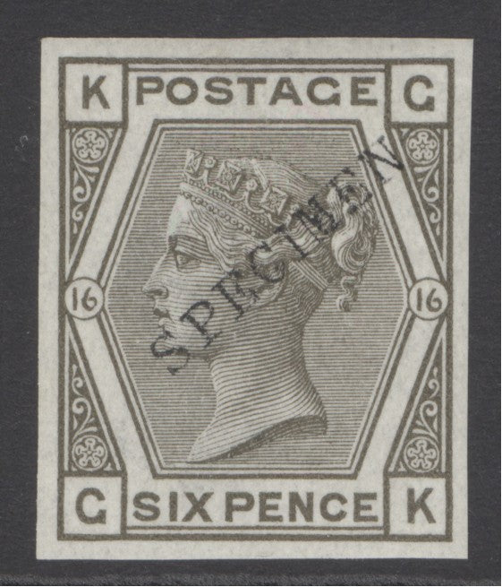(SG 147) Spec J86s 6d grey plate 16 imperf specimen. Unmounted mint. 4 fine margins CAT £450+