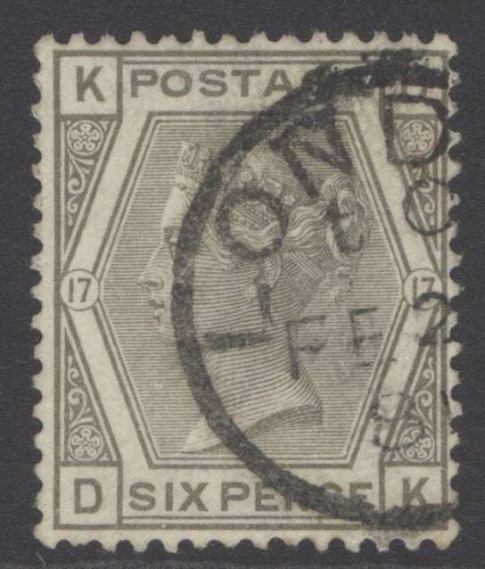 SG 147 6d grey plate 17. Very fine used with a part London CDS