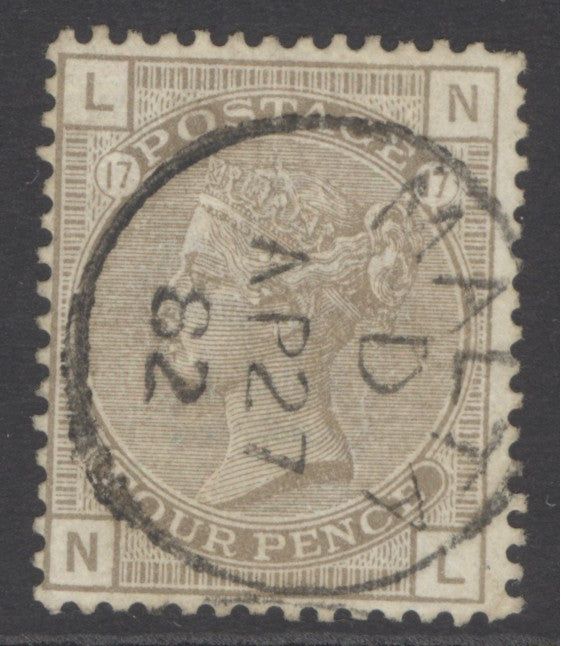 SG 160 4d grey-brown plate 17. Very fine used with a Malta, April 27th 1882 CDS