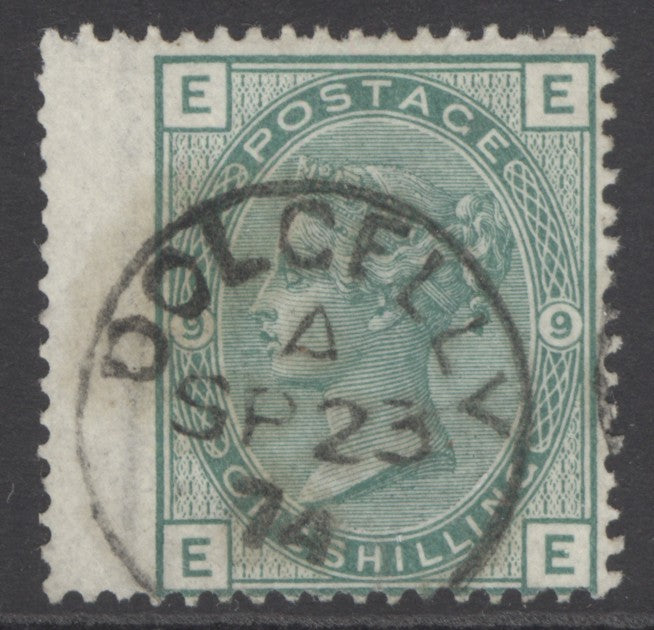 SG 150 1/- green plate 9. Very fine used with a Dolgelly CDS, Sept 23rd 1874