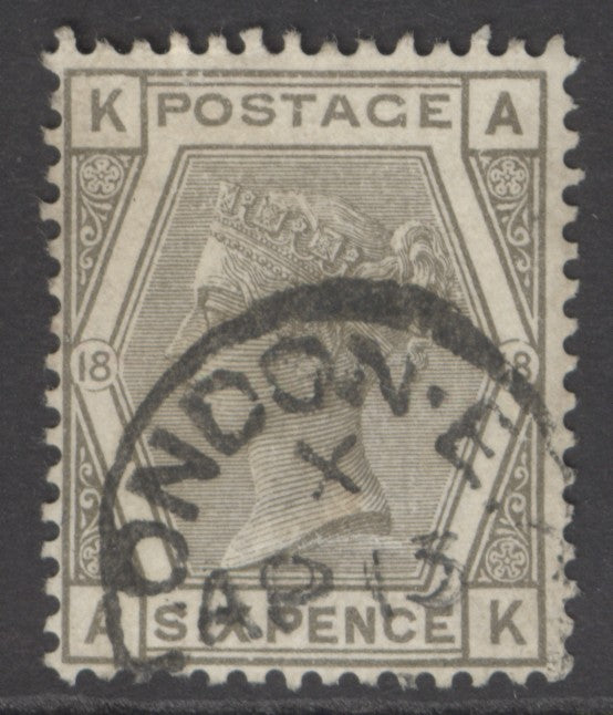 SG 161 6d grey plate 18. Very fine used with a London CDS