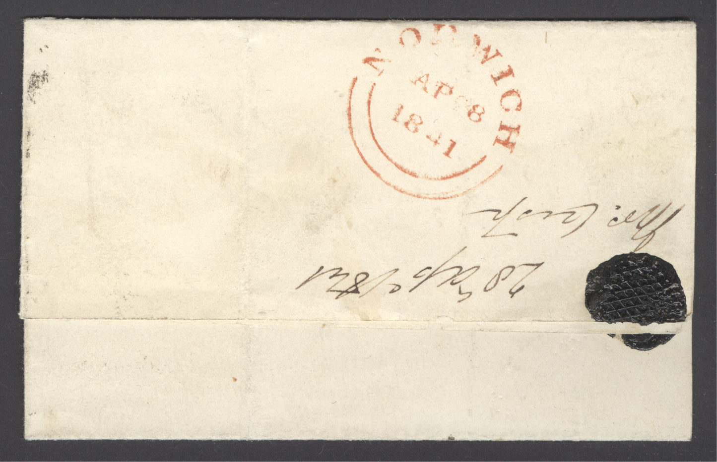 SG 2 1d black plate 9 lettered CL on entire to Denham. Fine used tied with a black Maltese cross. 4 margins. Usual filing creases clear of stamp CAT £1000
