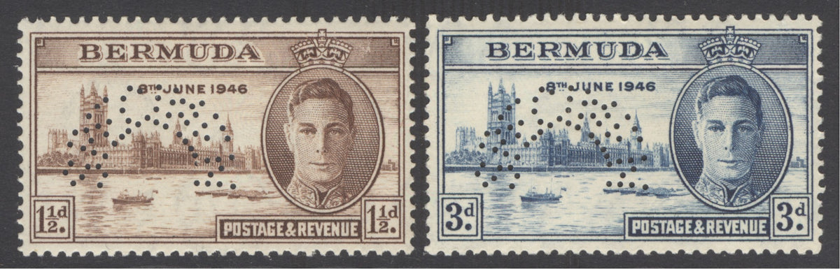 SG 123-124 Bermuda 1946 'perf' specimen set of 2. Some light toning CAT £160