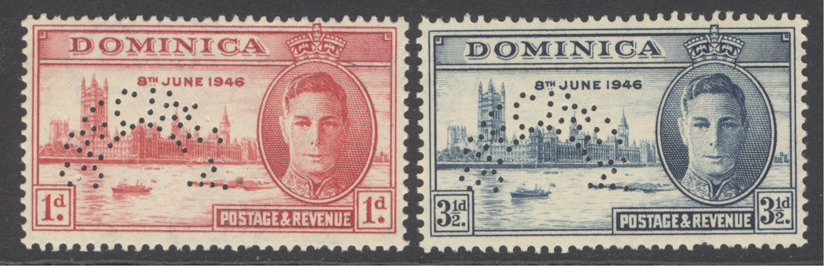 SG 110-111 Dominica 1946 'perf' specimen set of 2. Unmounted mint CAT £80