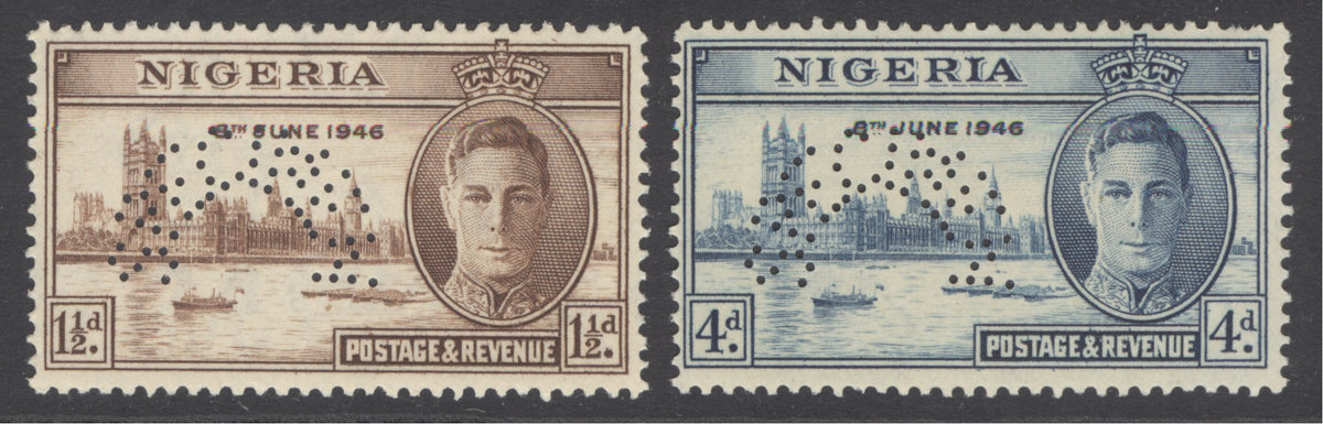 SG 60-61 Nigeria 1946 'perf' specimen set of 2. Unmounted mint CAT £85