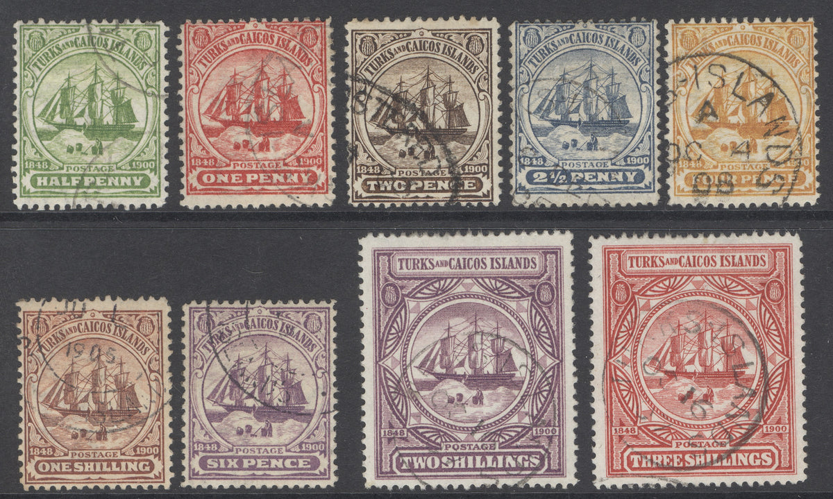 SG 101-109 Turks Islands 1900-1904. ½d-3/-. Very fine used set of 9 CAT £225