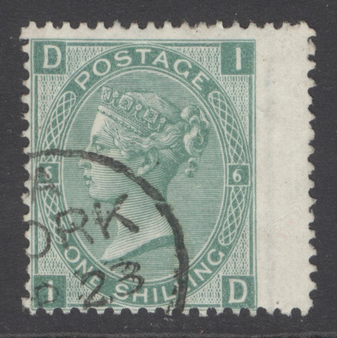 SG 117 1/- green plate 6 lettered ID. Very fine used with a York CDS