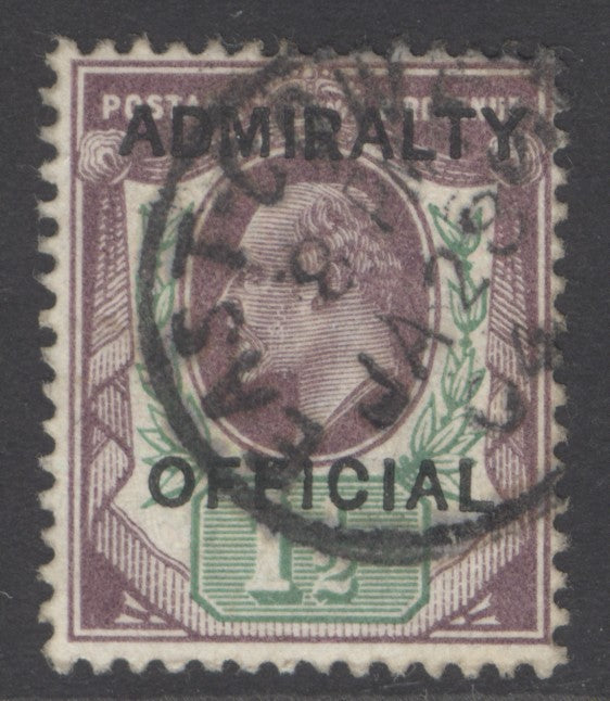 SG O103 1½d dull purple & green Admiralty official. Very fine used with an East Cowes CDS CAT £150