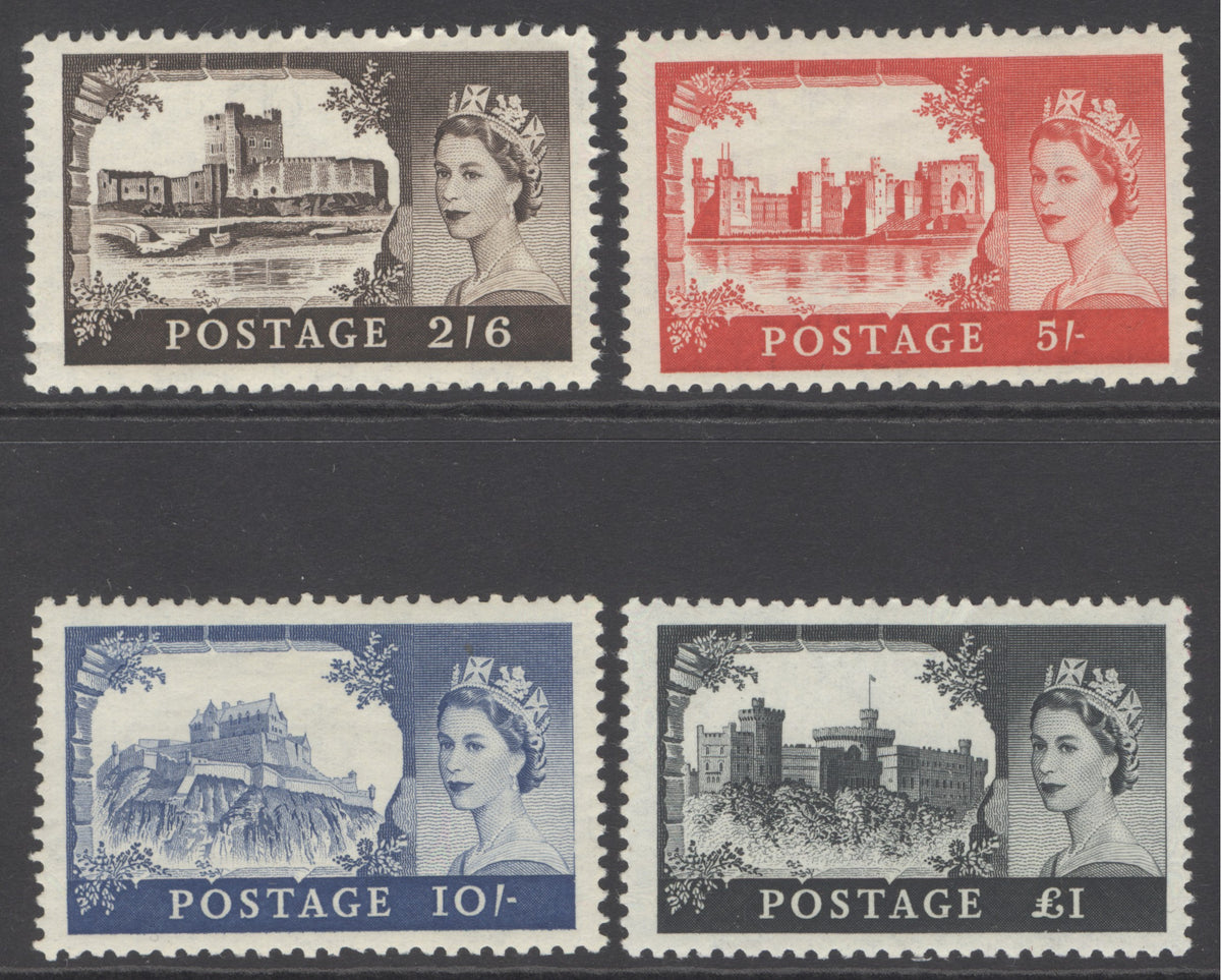 SG 536a-539a. 1958 1st De La Rue 2/6-£1 set of 4. Fine unmounted mint CAT £500