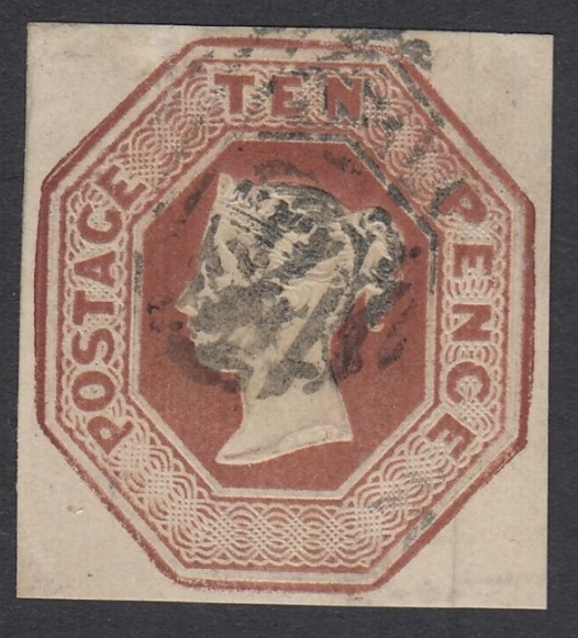 SG 57 10d brown. Very fine used, good colour. 4 large margins CAT £1200