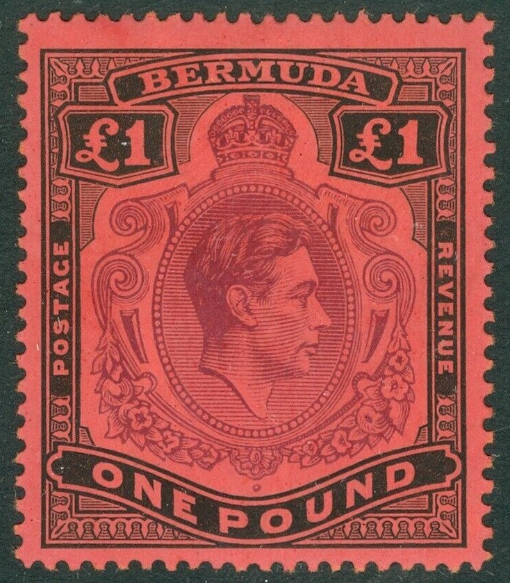 SG 121d Bermuda 1938-53 £1 violet and black/scarlet. Perf 13, unmounted mint CAT £65