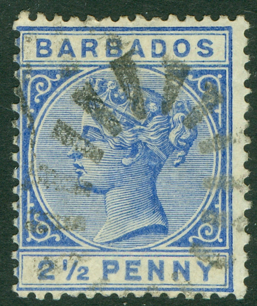 SG 93 Barbados 1882-96. 2½d ultramarine, variety watermark inverted. Fine used CAT £140